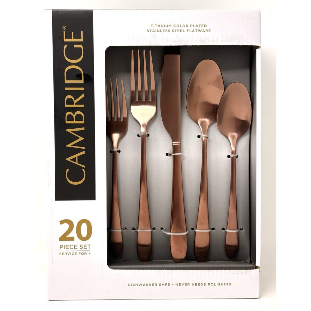 Cambridge Silversmiths Poet Copper Satin 20 Pc. Flatware Set for 4 Titanium